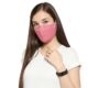 A Women wearing reddish pink reusable Covid killer Mask